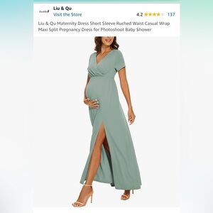Maternity Dress Short Sleeve Ruched Waist Casual Wrap